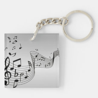 Music Notes on Silver Keychain