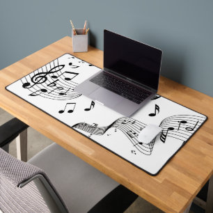 Music Notes on White Desk Mat