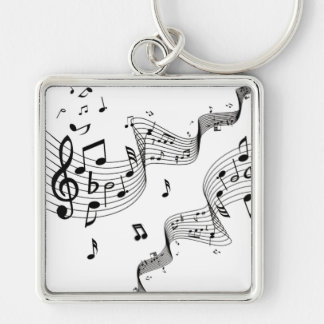 Music Notes on White Keychain