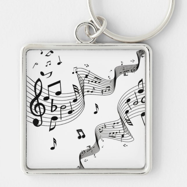 Music Notes on White  Keychain (Front)
