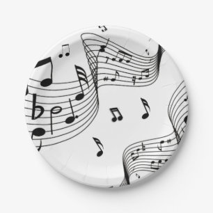 Music Notes on White  Paper Plate