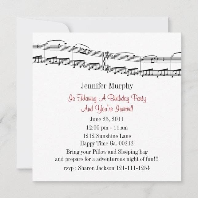 Music Notes Party Invitations (Front)
