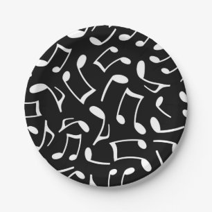 Music Notes Pattern Black and White Paper Plate