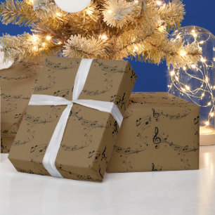 Music Notes Pattern Brown Kraft Wrapping Paper