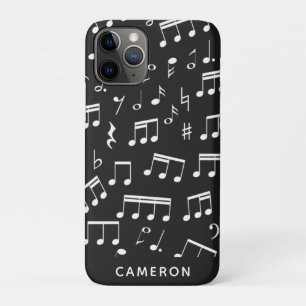 Music Notes Pattern in Black White Personalized iPhone 11 Pro Case