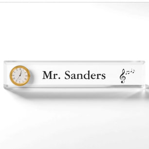 "Music Notes" Personalized Nameplate w/Clock