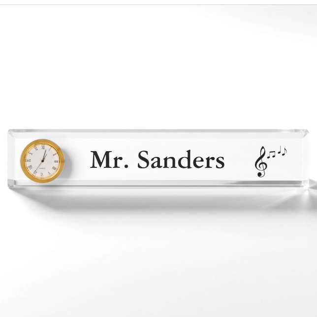 "Music Notes" Personalized Nameplate w/Clock (Front)