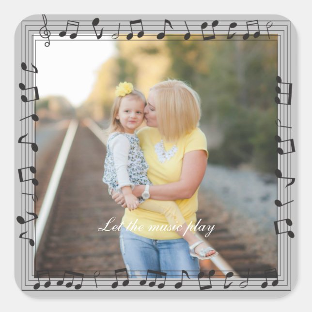 Music Notes Photo Frame Custom Square Sticker (Front)