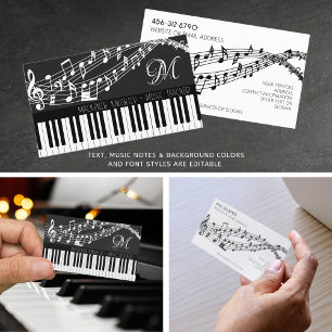 Music Notes Piano Monogram Custom Colour Business Card