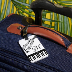 Music Notes Piano Monogram Name Custom Colour Luggage Tag
