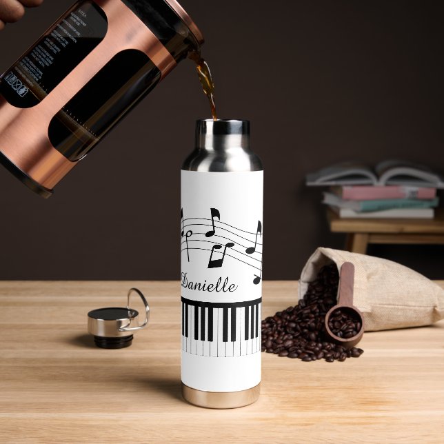 Music Notes Piano Personalized Custom Colors Water Bottle (Coffee)