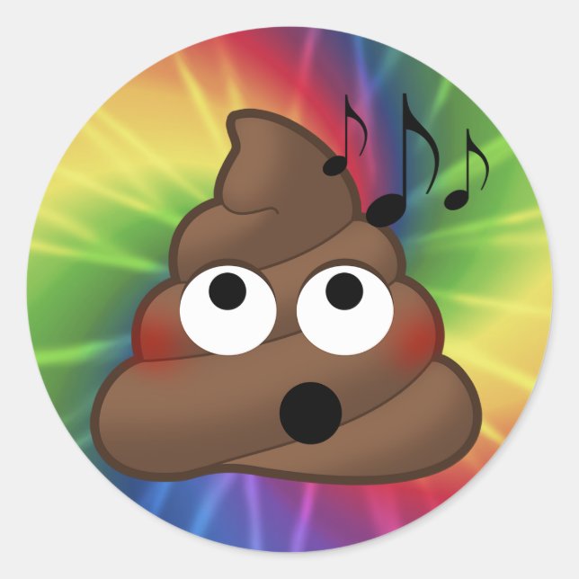 Music Notes Poop Emoji Tie Dye Round Stickers (Front)