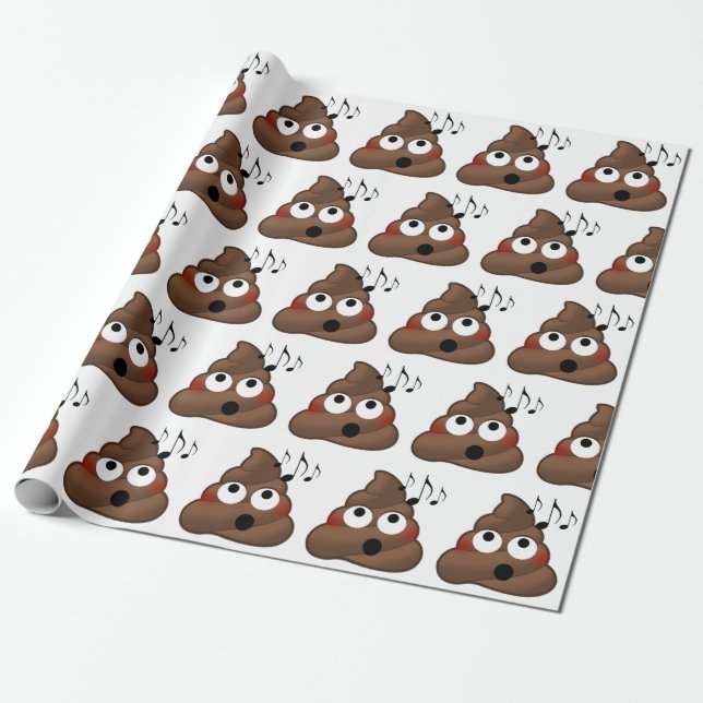 Music Notes Poop Emoji Wrapping Paper (Unrolled)