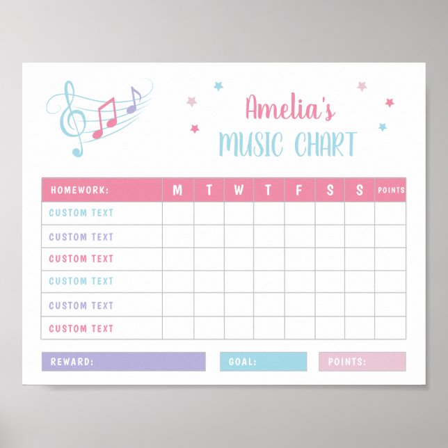 Music Notes Practice Pink Purple Reward Chart (Front)