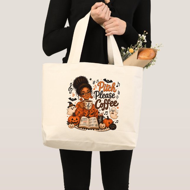 Music Notes Pumpkin Coffee Tote Canvas Bag (Front (Product))