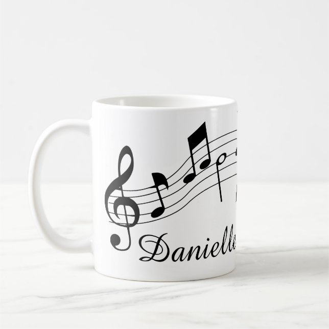 Music Notes Script Name Custom Colour Coffee Mug (Left)