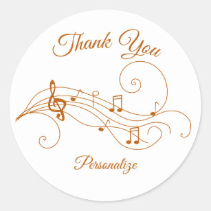 Music Notes Sheet Music Thank You Personalize Classic Round Sticker