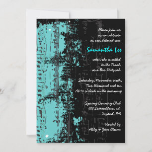 Music Notes Stars Bar Mitzvah Invitation Aqua