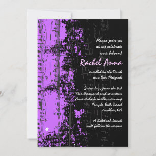 Music Notes Stars Bat Mitzvah Invitation purple