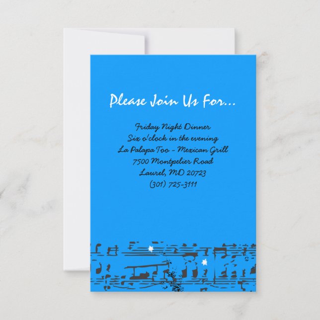 Music Notes Stars Bat Mitzvah Party Reception Card (Front)