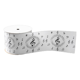 Music Notes, Stylish, Black and White Grosgrain Ribbon