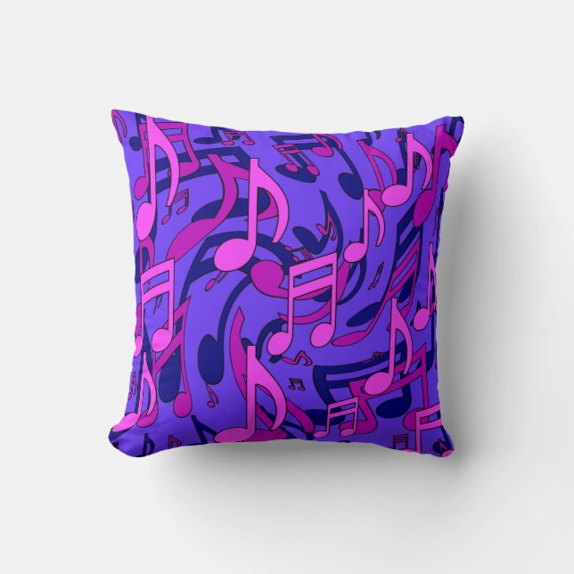 Music Notes Swirly Pink Purple Blue Pattern Throw Pillow (Front)