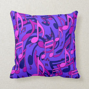 Music Notes Swirly Pink Purple Blue Pattern Throw Pillow
