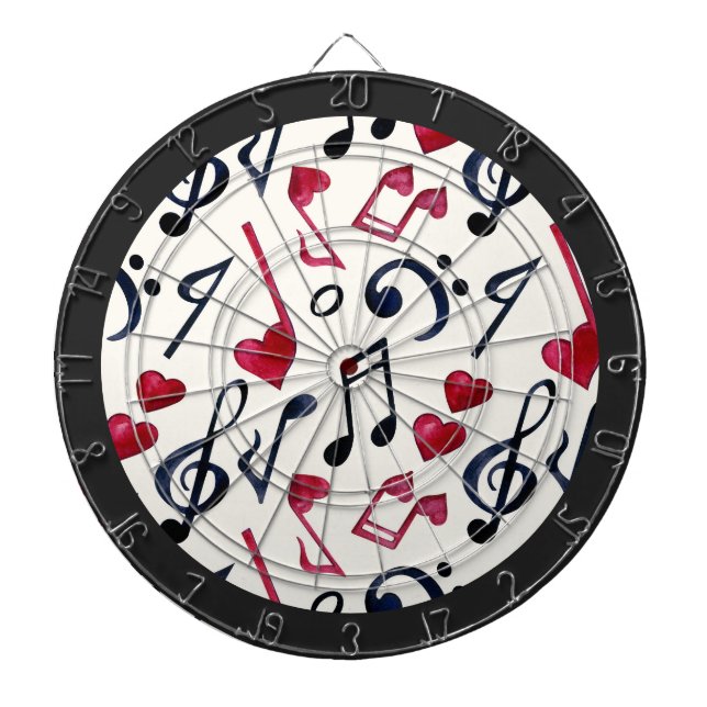 Music Notes & Symbols Black & White Dartboard (Front)