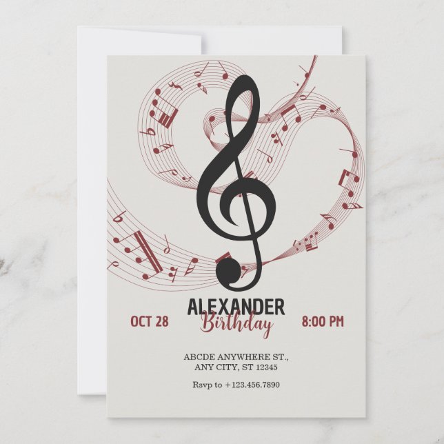 Music notes symphony  invitation (Front)
