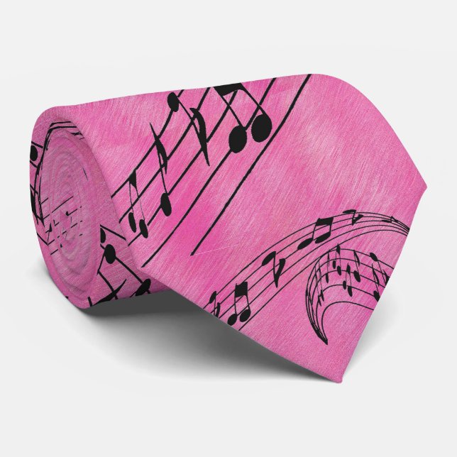 MUSIC NOTES-TIE-PINK TIE (Rolled)