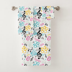 Music Notes Treble Clef 90s Style Musician Gift Bath Towel Set