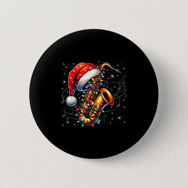 Music Notes Treble Clef Christmas Saxophone Jazz M 2 Inch Round Button (Front)