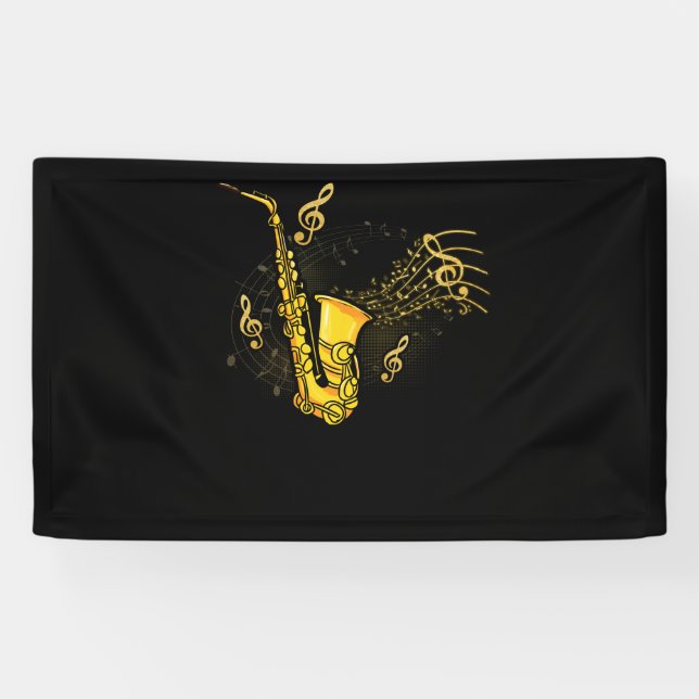Music Notes Treble Clef Saxophonist Jazz Musician Banner (Horizontal)