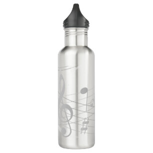Music Notes Treble Clef Silver Score 710 Ml Water Bottle
