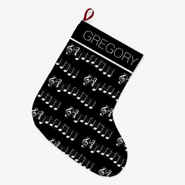Music Notes We Wish You a Merry Christmas Chords Large Christmas Stocking (Front (Hanging))