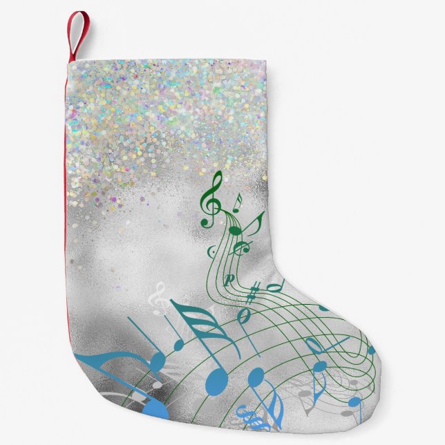 Music Notes with Faux Sparkle Small Christmas Stocking (Front)