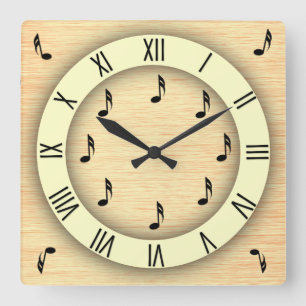 Music Notes with Roman Numerals Square Wall Clock