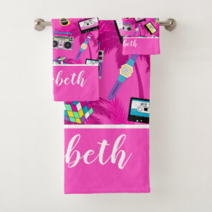 Music of the 80s bath towel set
