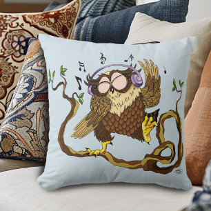 Music Owl Throw Pillow