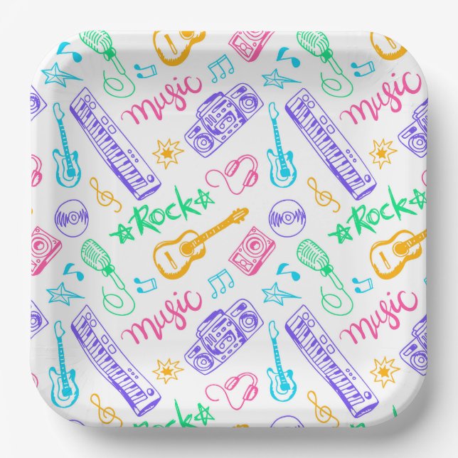 Music Paper Plates, Musical Instruments Party Plate (Front)