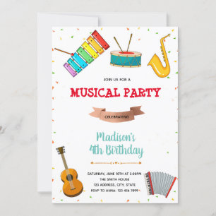 Music party birthday invitation