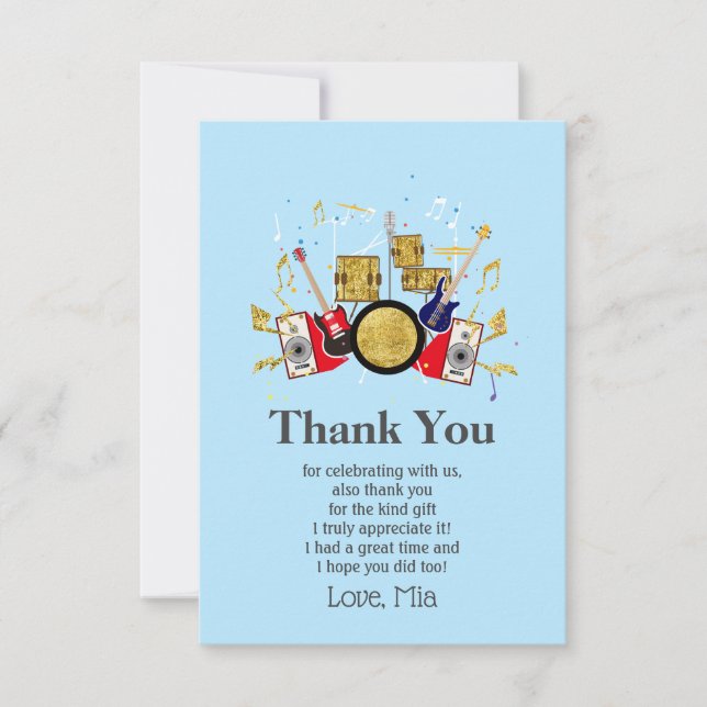 music party guitar drum set musical thank you card (Front)