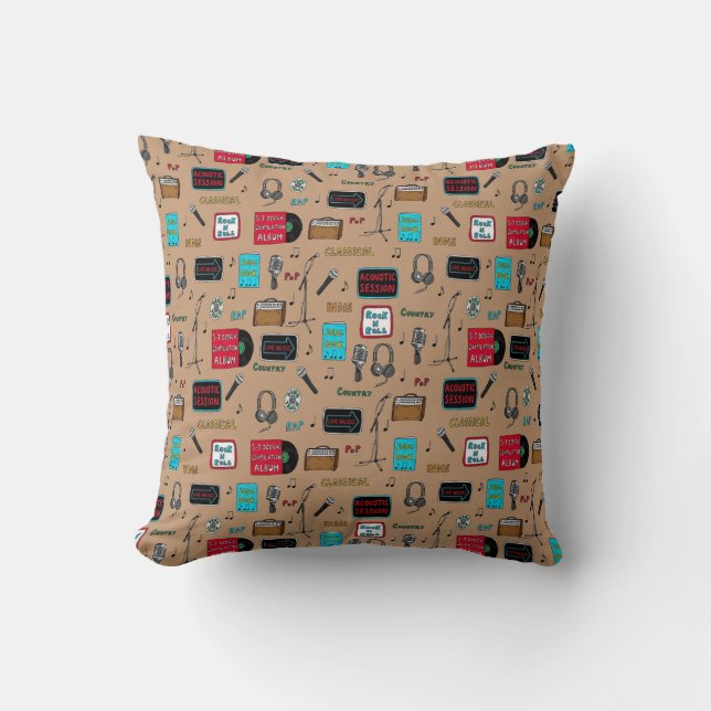 Music Pattern, Acoustic Session, Rock n Roll, Indi Throw Pillow (Front)