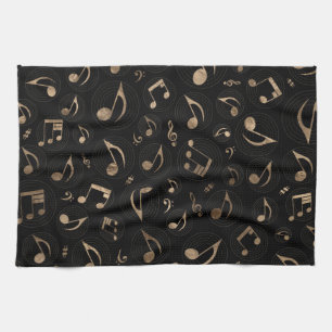Music Pattern - Black and gold Kitchen Towel
