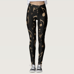 Music Pattern - Black and gold Leggings