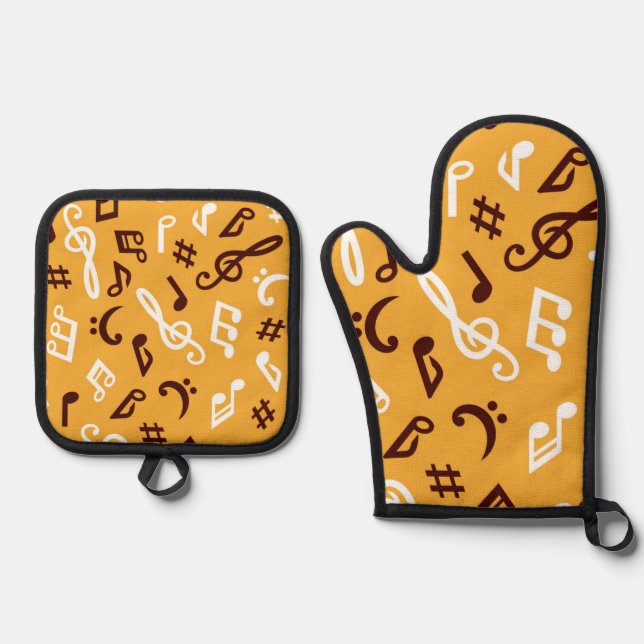 Music pattern oven mitt & pot holder set (Front)