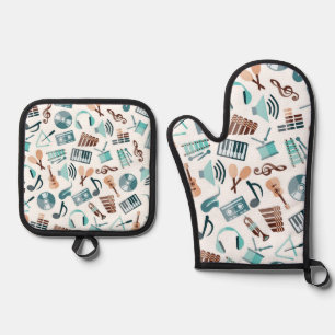 Music pattern oven mitt & pot holder set