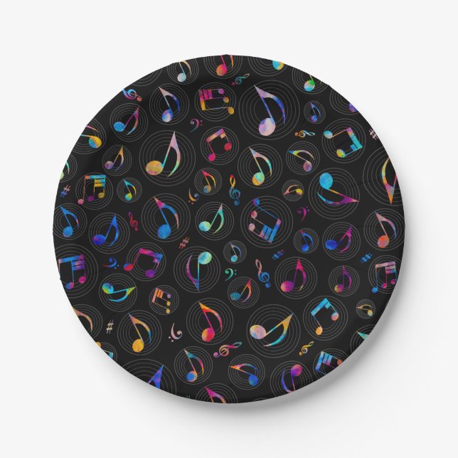 Music Pattern - Painted Colour on Black Paper Plate (Front)