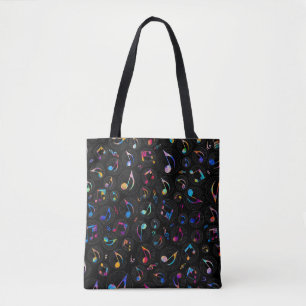 Music Pattern - Painted Colour on Black Tote Bag