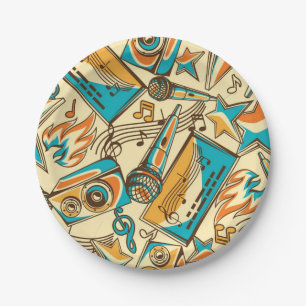 Music pattern paper plate